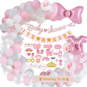 65pcs Baby Shower Decorations for Girls Gender Reveal Party Decorations Latex Pink Balloons Banner Set