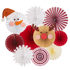 EASY JOY 10pcs Christmas Hanging Decoration Red White Paper Fans Xmas Snowman Party for Wall Winter Christmas Party Supplies