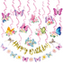 Easy Joy 21pcs Butterfly Birthday Decorations Happy Birthday Banner Hanging Flowers Swirls Pink Butterfly Decor for Girls